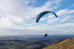 A person hang gliding.