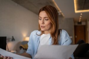Woman studying documents