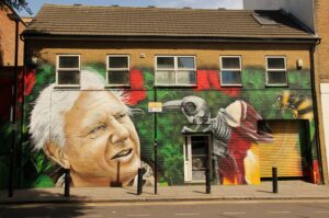A mural of David Attenborough.