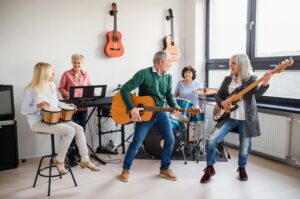 A group of people playing instruments.